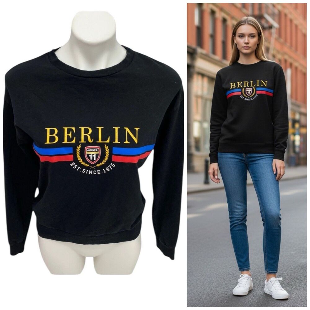 Divided Sweatshirt Berlin Womens Small Black Grunge Athleisure Cotton